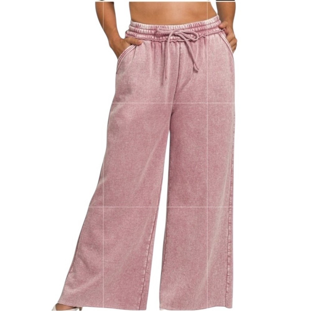 Zenana Outfitters Dusty Rose Wide Leg Drawstring Pants